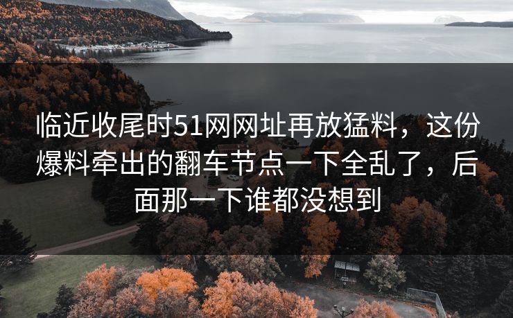 临近收尾时51网网址再放猛料，这份爆料牵出的翻车节点一下全乱了，后面那一下谁都没想到
