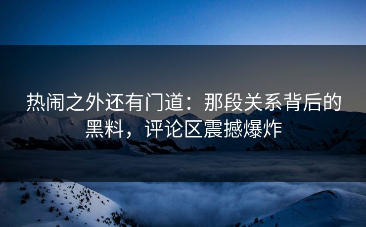 热闹之外还有门道：那段关系背后的黑料，评论区震撼爆炸
